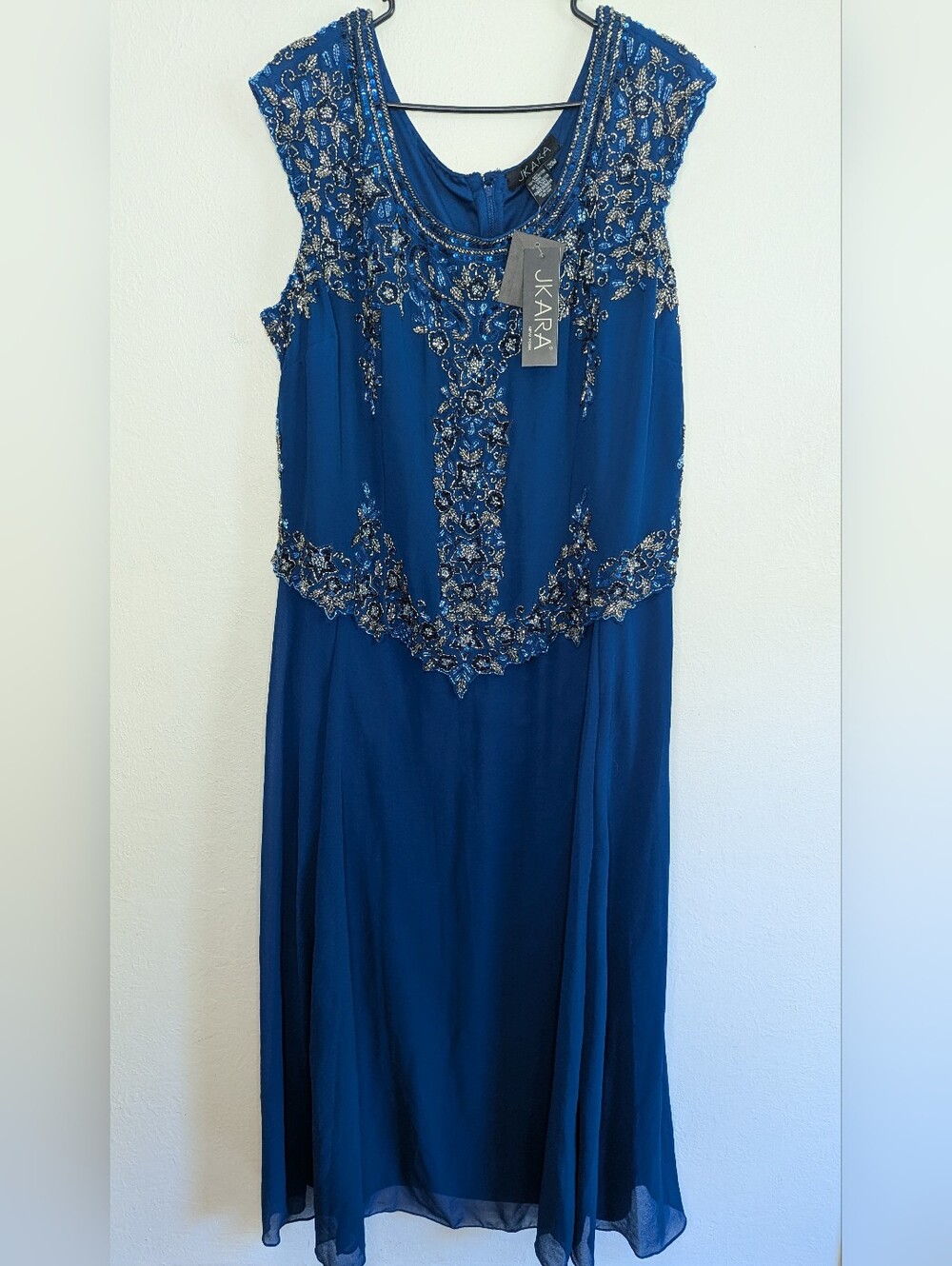 NWT Jkara New York Cap Sleeve Long Beaded Dress Women's Plus Size 20W